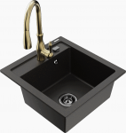 Plautuvė su virtuviniu mai&scaron;ytuvu Mexen Vito, granitas, 52 cm x 49 cm x 21 cm, skaidri sp./aukso sp./juoda sp.