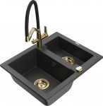Plautuvė su virtuviniu mai&scaron;ytuvu Mexen Carlos Black granite+Black/Gold, granitas, 58 cm x 47 cm x 17.7 cm, black granite+black/gold