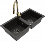 Plautuvė su virtuviniu mai&scaron;ytuvu Mexen Mario, granitas, 82 cm x 43.6 cm x 16.1 cm, metallic black/gold+gold