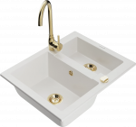 Virtuvinė plautuvė Mexen Carlos 6518581500-20+670200-50+66921-50, granitas, 58 cm x 47 cm x 17.7 cm, white+gold