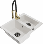 Plautuvė su virtuviniu mai&scaron;ytuvu Mexen Carlos Aster, granitas, 58.2 cm x 47.5 cm x 17.7 cm, balta/juoda/geltona