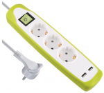 Buitinis ilgintuvas Electraline, 1.0 mm&sup2;, 2 m, 3 lizdų, 2USB
