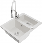 Plautuvė su virtuviniu mai&scaron;ytuvu Mexen Carlos Aster, granitas, 58.2 cm x 47.5 cm x 17.7 cm, balta/sidabro