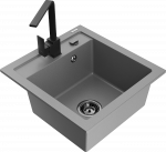 Plautuvė su virtuviniu mai&scaron;ytuvu Mexen Vito Grey+Black, granitas, 49 cm x 52 cm x 21 cm, juoda sp./pilka sp.