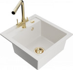 Plautuvė su virtuviniu mai&scaron;ytuvu Mexen Vito, žalvaris/keramika/derva, 52 cm x 49 cm x 21 cm, aukso sp./balta sp.