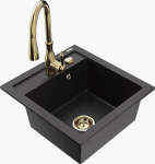 Plautuvė su virtuviniu mai&scaron;ytuvu Mexen Vito, derva/granitas, 49 cm x 52 cm x 21 cm, metallic black/silver+gold sp.