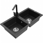 Virtuvinė plautuvė Mexen Mario, granitas, 82 cm x 43.6 cm x 16.1 cm, sidabro sp./juoda sp.