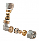 Dviguba i&scaron;ardoma alkūnė TDM Brass 1465, 90 &deg;, 16mm, žalvaris/nikelis