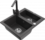 Virtuvinė plautuvė Mexen Carlos 6518581500-76+670300-76, granitas, 58 cm x 47 cm x 17.7 cm, black granite col.