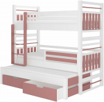 Triauk&scaron;tė vaiki&scaron;ka lova ADRK Hippo, balta sp./rožinė sp., 80 x 180 cm, be patalynės dėžės, be čiužinio