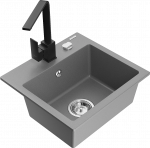 Virtuvinė plautuvė Mexen Milo 6505-71-670300-70, granitas, 43.5 cm x 41 cm x 17.1 cm, juoda sp./pilka sp./chromo sp.