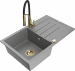 Plautuvė su virtuviniu mai&scaron;ytuvu Mexen Bruno Aster, granitas, 79.5 cm x 49.5 cm x 20 cm, aukso/juoda/pilka