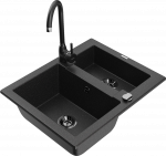 Virtuvinė plautuvė Mexen Carlos 6518581500-73+670200-70+66921-70, granitas, 58 cm x 47 cm x 17.7 cm, metallic black/silver+black(b) sp.