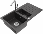 Plautuvė su virtuviniu mai&scaron;ytuvu Mexen Matias, granitas, 90 cm x 50.5 cm x 20 cm, juoda/chromo