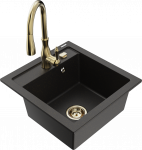 Plautuvė su virtuviniu mai&scaron;ytuvu Mexen Vito Savita, derva/granitas, 52 cm x 49 cm x 21 cm, aukso sp./juoda sp./įvairių spalvų