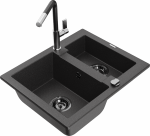 Plautuvė su virtuviniu mai&scaron;ytuvu Mexen Carlos Black granite+Black/Chrome, granitas, 58 cm x 47 cm x 17.7 cm, black granite+black/chrome sp.
