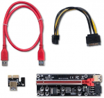 Laidas Qoltec Riser PCI-E 1x - 16x ver.009S + SATA/PCI-E 6pin PCIe, PCIe, juoda