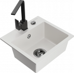 Virtuvinė plautuvė Mexen Milo 6505441000-20+670300-70+66911-70, granitas, 43 cm x 41 cm x 17.1 cm, balta sp./juoda sp.