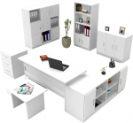 Biuro baldų komplektas Kalune Design VO19-W, balta sp., 60 cm x 140 cm x 73.8 cm
