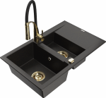 Plautuvė su virtuviniu mai&scaron;ytuvu Mexen Gaspar Aster, granitas, 73.7 cm x 47.5 cm x 17.7 cm, metallic black / gold