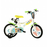 Vaiki&scaron;kas dviratukas su papildomais ratukais, vaikų Dino Bikes Furry Fun 614-PK, geltona sp./žalia sp., 14"