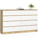 Komoda Akord Furniture Factory K160 8SZ CLP PK, balta sp./artisan oak sp., 121 cm x 160 cm x 40 cm