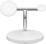 Telefono įkroviklis Belkin Pro MagSafe 3-in-1, 3 x Qi Wireless, balta sp., 15 W