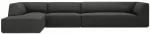 Kampinė sofa Micadoni Home Ruby 5 Seats, juoda sp./tamsiai pilka sp., kairinė, 366 x 180 cm x 69 cm