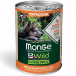 &Scaron;lapias &scaron;unų maistas Monge BWild Chunkies In Gravy Puppy, antiena/daržovės, 0.4 kg