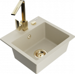 Virtuvinė plautuvė Mexen Milo 6505-69-670300-50, granitas, 43.5 cm x 41 cm x 17.1 cm, aukso sp./smėlio sp.