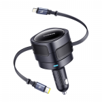 Automobilinis įkroviklis Baseus Enjoyment Max, USB Type-C/Apple Lightning, juoda sp., 60 W