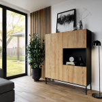 Vitrina Lanzzi SF-LAN-A-WIT120, ruda sp./juoda sp., 40 cm x 120 cm x 150 cm