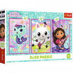 Dėlionė 3in1 Trefl Gabbys Dollhouse Meet Gabby And The Cats 34876, 18 cm x 27.5 cm, 150 vnt., įvairių spalvų