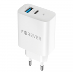 Telefono įkroviklis Forever TC-07, USB Type C/USB Type A, balta sp., 60 W