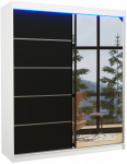 Spinta ADRK Caro LED, balta sp./juoda sp., 58 cm x 180 cm x 215 cm, su veidrodžiu