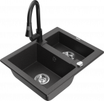 Plautuvė su virtuviniu mai&scaron;ytuvu Mexen Carlos Black granite+Black, granitas, 58 cm x 47 cm x 17.7 cm, black granite+black