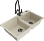 Plautuvė su virtuviniu mai&scaron;ytuvu Mexen Tomas Beige+Black, granitas, 80 cm x 50 cm x 19 cm, beige+black sp.
