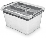 Daiktadėžė su dangčiu, maistui/įrankiams/žaislams, su įdėklu Orplast Antibacterial, 15.5 l, skaidri sp./pilka sp., 39 x 29 x 21.5 cm