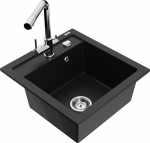 Plautuvė su virtuviniu mai&scaron;ytuvu Mexen Vito, derva/granitas, 49 cm x 52 cm x 21 cm, juoda sp./chromo sp.