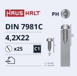 Savisriegis Haushalt DIN7981C, 4.2 mm x 22 mm, 25 vnt.