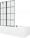 Vonia su sienele, laisvai pastatoma Mexen Cube, 180 cm x 80 cm x 39 cm, stačiakampis, balta/juoda