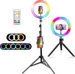 Žiedinė lempa su telefono laikikliu Mozos MLM-RING-RGB, 5 V, 26 cm, juoda sp.