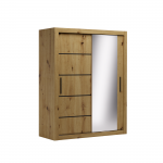 Spinta ADRK Mox, ąžuolo sp./juoda sp., 160 cm x 64 cm x 200 cm, su veidrodžiu