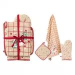 Puodkėlės ir pir&scaron;tinės komplektas XMAS A35842650, 32 cm x 21 cm, raudona sp./rusva sp., 3 vnt.