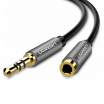 Kabelis Ugreen AV118, 3.5 mm female/3.5 mm male, 100 cm, juoda sp./pilka sp.