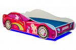 Vaiki&scaron;ka lova ADRK LED Car, rožinė sp., 70 x 140 cm, be patalynės dėžės, su čiužiniu