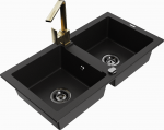 Plautuvė su virtuviniu mai&scaron;ytuvu Mexen Mario Black+Gold, granitas, 82 cm x 43 cm x 16.1 cm, aukso/juoda