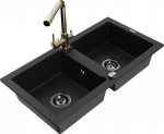 Plautuvė su virtuviniu mai&scaron;ytuvu Mexen Mario Black+Gold, granitas, 82 cm x 43 cm x 16.1 cm, aukso sp./juoda sp.