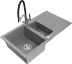 Plautuvė su virtuviniu mai&scaron;ytuvu Mexen Matias, granitas, 90 cm x 50.5 cm x 20 cm, chromo sp./juoda sp./pilka sp.