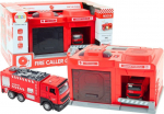 Žaislinė gaisrinės stotis Lean Toys Fire Caller Garage, 1:32, raudona sp.